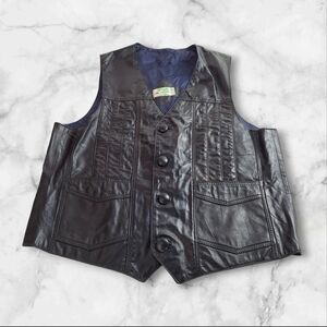 Womens Genuine Leather Black Vest 4 Buttons & Pockets Made In Mexico